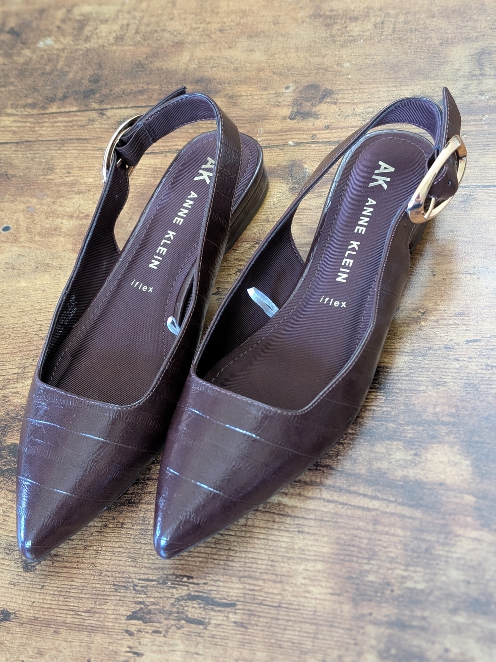 Anne Klein "iflex" Women's Brown Pointed Slingback Flats